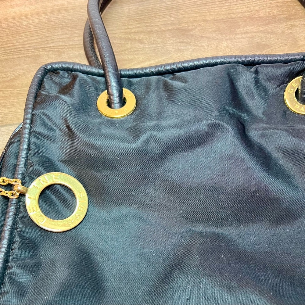 Celine Round Logo Nylon Tote Bag - Black and Gold - EUC - Picture 12 of 16